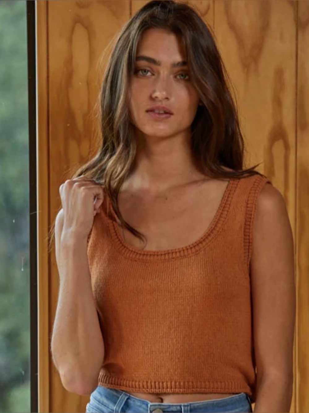 KACEY Knit Sweater Crop Tank Top by Together Rust Scoop-Neck Knit Tank